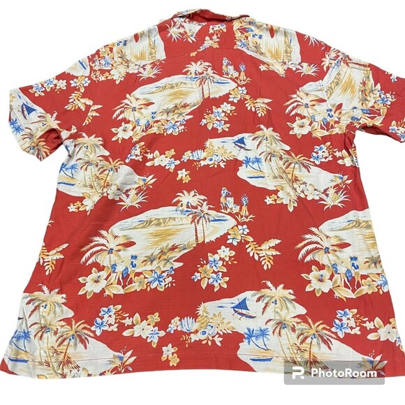 Mens Tommy Bahama 100% Silk Hawaiian Shirt Lazy Luau Size XXL Red USC - Picture 2 of 5